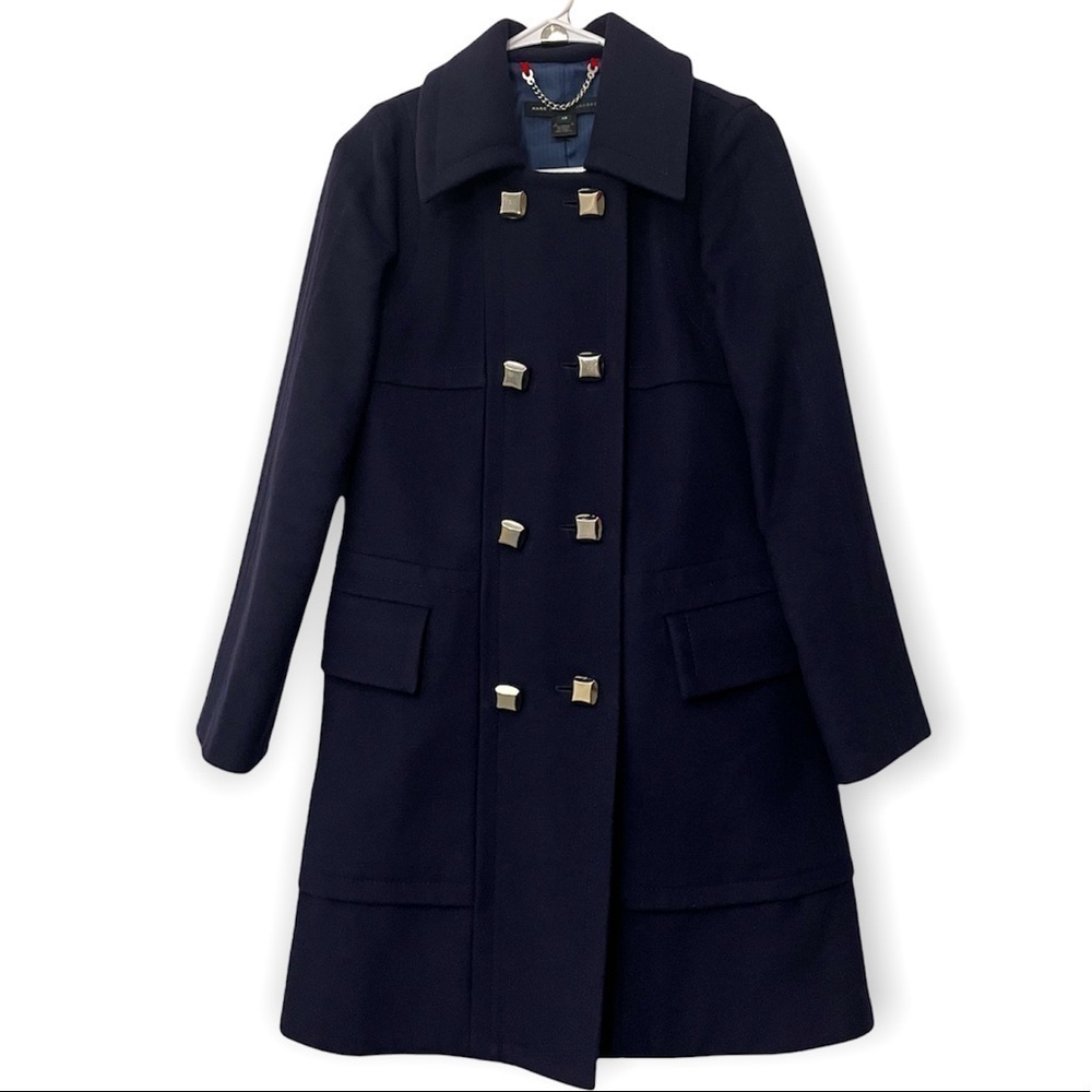 Marc By Marc Jacobs Virgin Wool Blend Coat | Navy Blue | Size XS